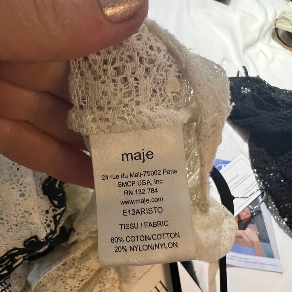 Maje guipure cream lace top with black embroidery sz 2 (@ US 8) - Picture 4 of 11